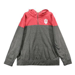 Campus Heritage Men's Indiana Hoosier 1/4 Zip Hoodie Sweatshirt Gray Red XXL